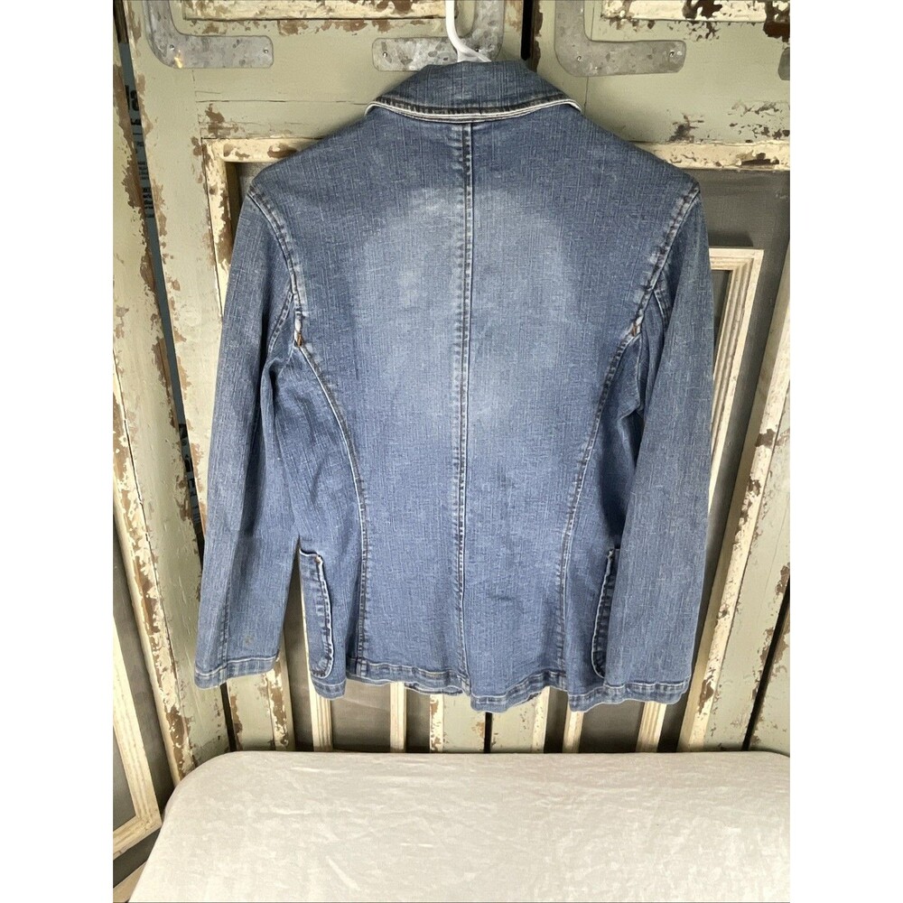 BONJOUR Denim Blazer Jacket Y2K 2000s Retro Pockets Women Medium - Picture 7 of 11